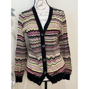 Missoni Sz 10 S/M Fine Knit Long Chevron Zig-Zag Iconic Cardigan Sweater
